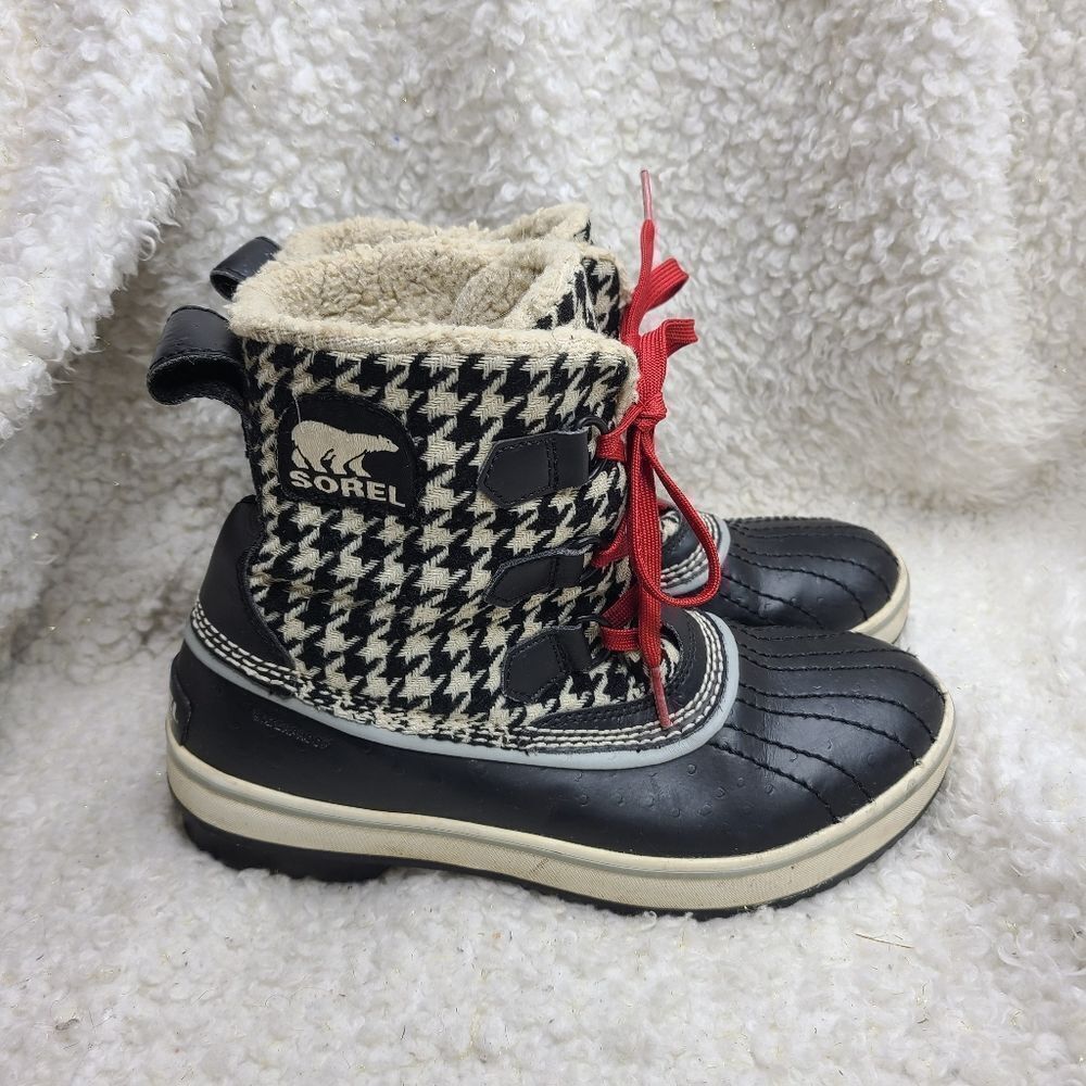 Sorel Black Houndstooth Tivoli Waterproof Lined Boots Size 7